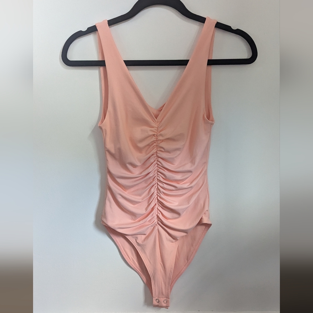 NWOT - Forever 21 - Soft Peachy Pink Ruched Cami Bodysuit - Size S